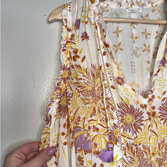 Poupette St. Barth Clara V Mini Dress White/Orange Rivera Medium Synch Waist - Picture 3 of 10